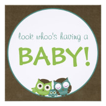 Grönt för ugglababy shower |/blått/brun pojke anpassade inbjudan
