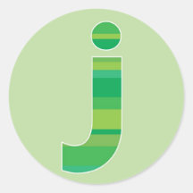 Grönt görad randig Monogram - brev J Rund Klistermärke