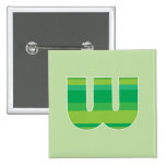 Grönt görad randig Monogram - brev W Knapp Med Nål