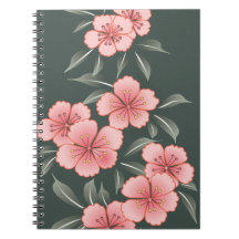 Grönt med rosa blommor antecknings bok