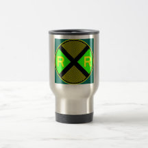 Grönt neon & den gula randiga järnvägkorsningen un kaffe koppar