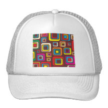 Groovy 70s Tile Pattern Squares On Brown Hat