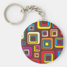 Groovy 70s Tile Pattern Squares On Brown Key Chain