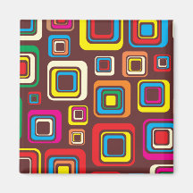 Groovy 70s Tile Pattern Squares On Brown Magnet