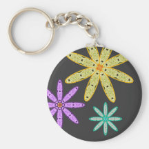 Groovy Kaleidoscope blom- Retro Keychain Nyckel Ringar