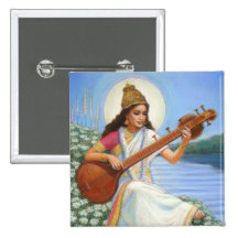 Gudinna Sarasvati Knappar Med Nål