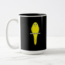 Gul fågel. Kanariefågel. På Black. Kaffe Koppar