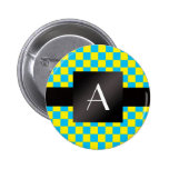 Gul Monogram och blåttcheckers Knappar Med Nål