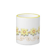 Gula blommor & rulla kaffe muggar