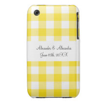 Gula favörer för ginghammönsterbröllop iPhone 3 cover