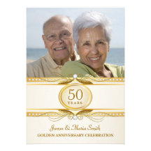 Guld- 50th bröllopsdagfotoinbjudan