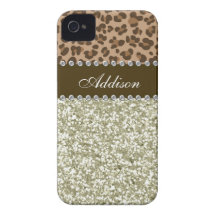 Guld- för glitterLeopardtryck för Rhinestone fodra iPhone 4 Cover