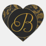 Guld för Monogram B och damastast bröllop för svar Klistermärken
