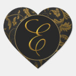 Guld för Monogram E och damastast bröllop för svar Klistermärke