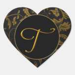 Guld för Monogram T och damastast bröllop för svar Klistermärken