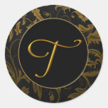 Guld för Monogram T och damastast bröllop för svar Klistermärken