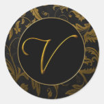 Guld för Monogram V och damastast bröllop för svar Klistermärke