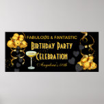 Guld för svart för banerfödelsedagsfestfirande print
