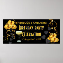 Guld för svart för banerfödelsedagsfestfirande print