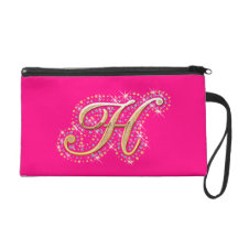 Guld- initialt H - rosa Wristlet