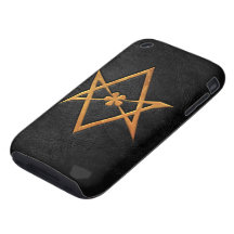 Guld- läder för Thelemic Unicursal Hexagramsvart Tough iPhone 3 Case