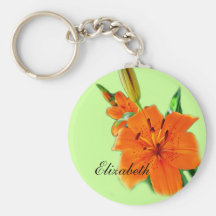 guld- liljablommakeychain med namn nyckelring