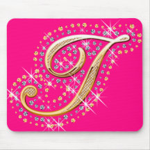 Guld- märka med sina initialer I - rosa Mousepad Musmatta