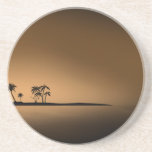 GULD- ÖSOL för HANDFLATAN Palm-tree-island-sunset1 Underlägg För Glas