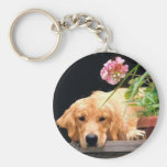 Guld- Retriever Keychain med blomman Nyckel Ring
