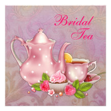 Guld- rosa damastast brud- Teaparty Inbjudningskort