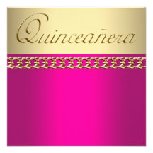 Guld- shock rosa Quinceanera Inbjudningar