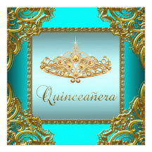 Guld- Tiara Quinceanera för krickablått Personliga Tillkännagivande