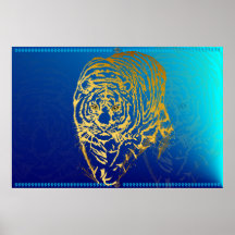 Guld- tiger i gräset posters