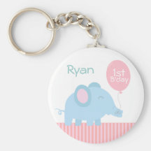 Gullig baby blue elefant med en rosa ballong nyckelringar