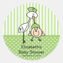 Gullig baby shower för Storkbabyneutralt Runda Klistermärken