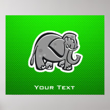 Gullig elefant; Grönt Posters