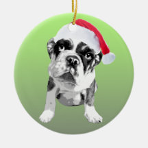 Gullig engelsk bulldoggvalp Santa Julgransdekoration