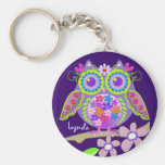 Gullig flower poweruggla med känd keychain nyckel ring