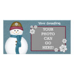 Gullig frostig iskall snöflingorsnögubbevinter foto kort