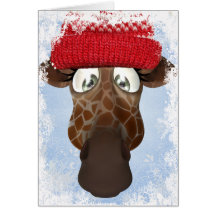 Gullig giraff i vinterhattjulkort