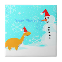 Gullig god jul Dinosaur & snögubbe belägger med te Keramiska Plattor