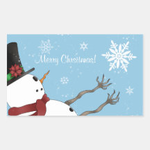 Gullig god jul snögubbe och snöflingor klistermärken