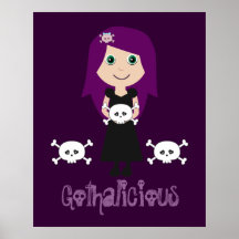 Gullig Gothalicious Goth flicka med döskallar Print