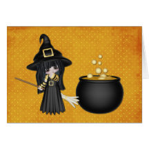 Gullig halloween häxa hälsnings kort