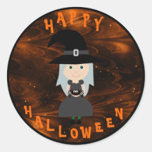 Gullig Halloween häxa & spindel Runda Klistermärken