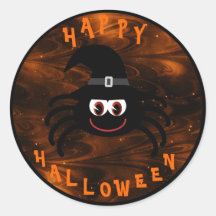 Gullig Halloween spindel med häxahatten Klistermärke