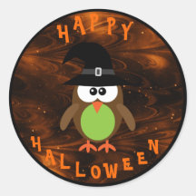 Gullig Halloween uggla med häxahatten Klistermärken