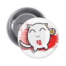 gullig japansk lycklig kattdesignvit/rött knapp med nål