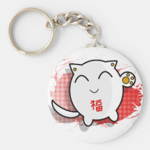 gullig japansk lycklig kattdesignvit/rött nyckel ringar