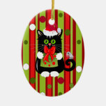 Gullig julprydnad med katten och robinen juldekoration